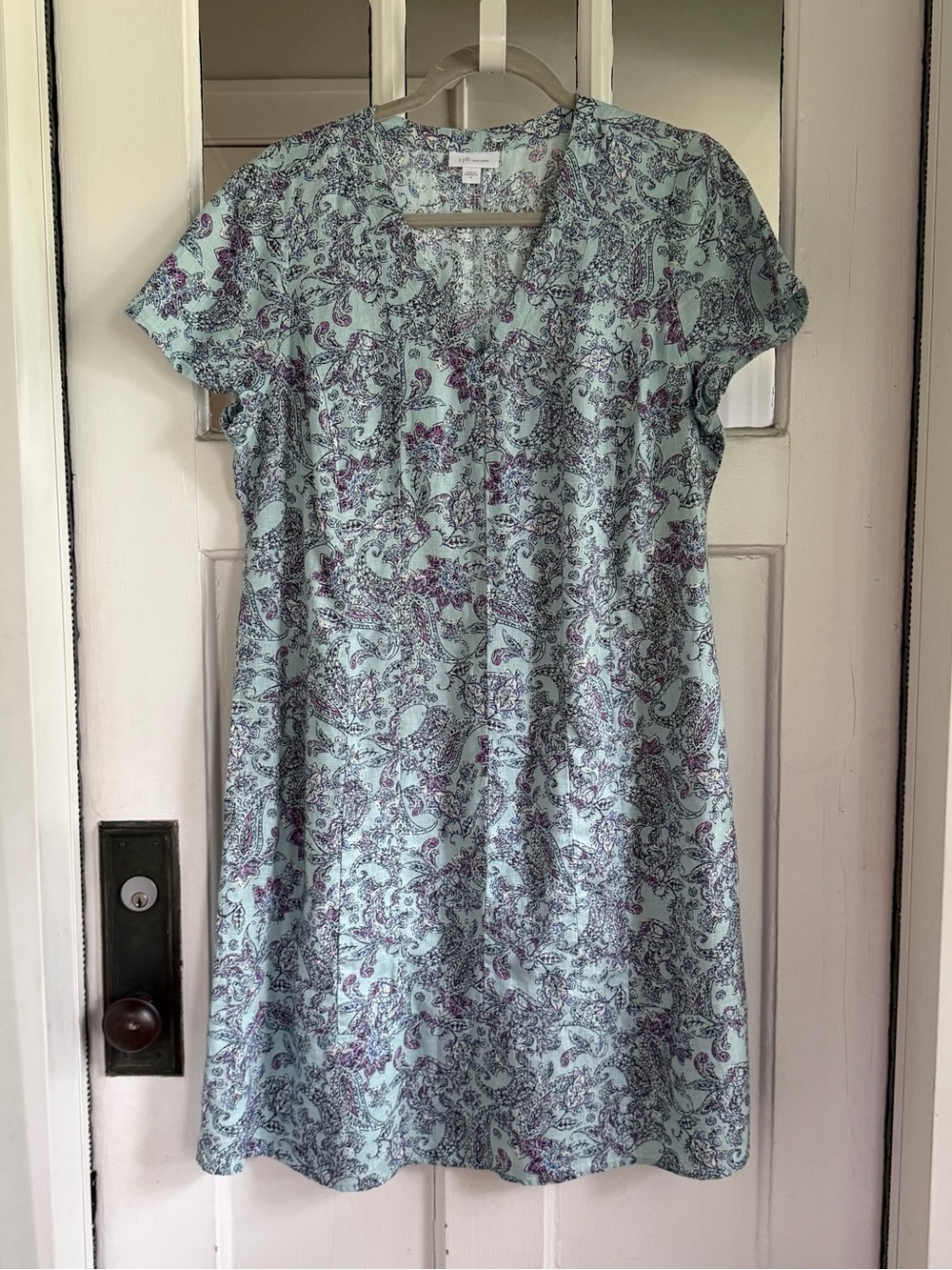 J. Jill Mint Paisley Linen Blend Short Sleeve Dress